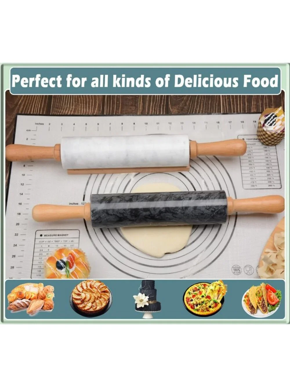 Premium Marble Rolling Pin Set with Wooden Cradle - 18.5